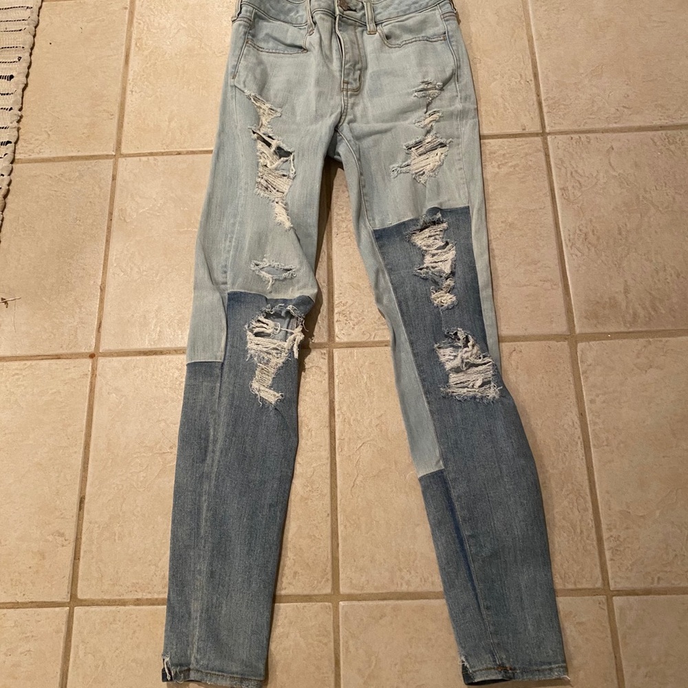 American Eagle patchwork skinny jeans